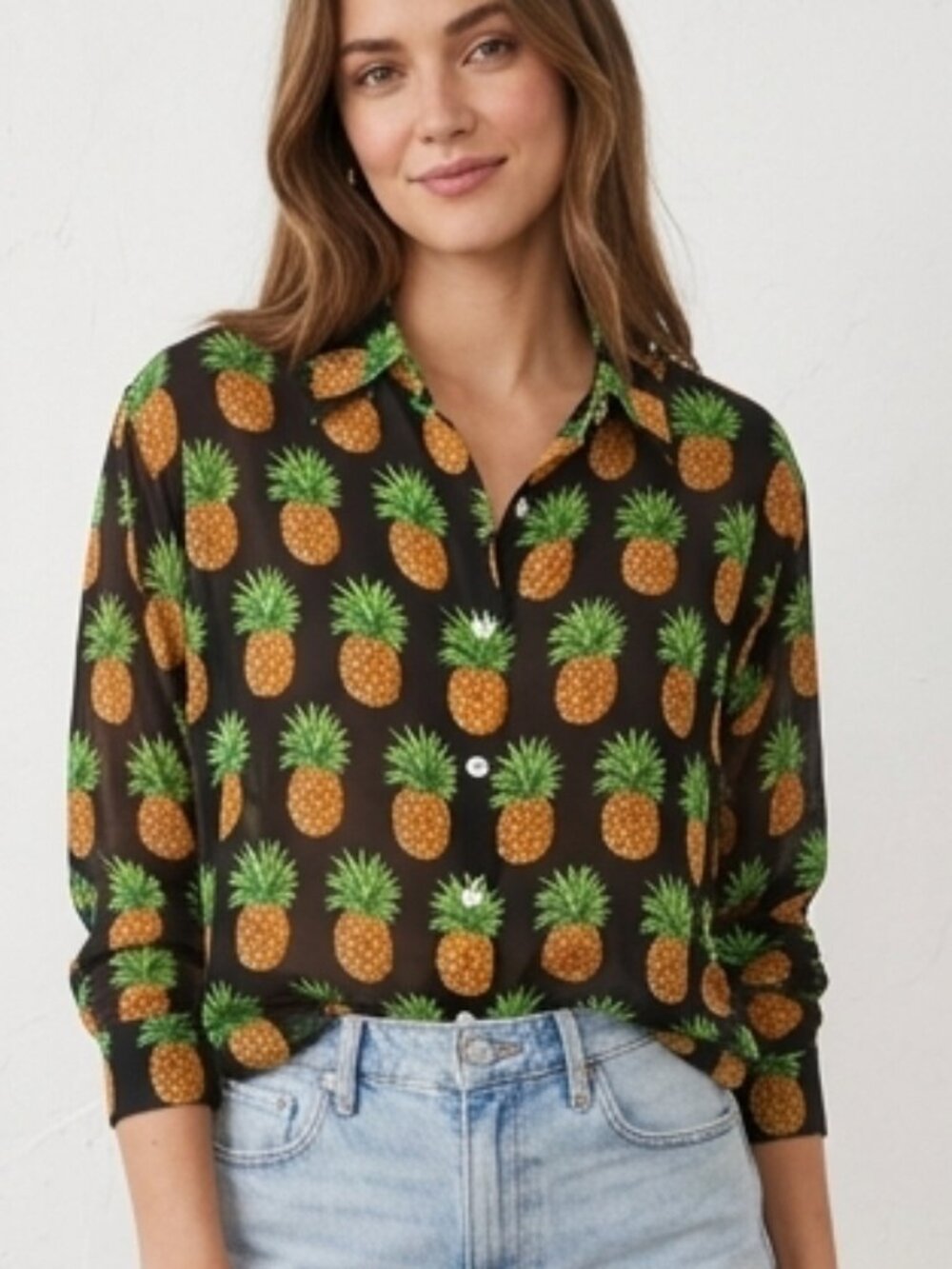 VTG Maggy L by Maggy London Pineapple Blouse Sz S
